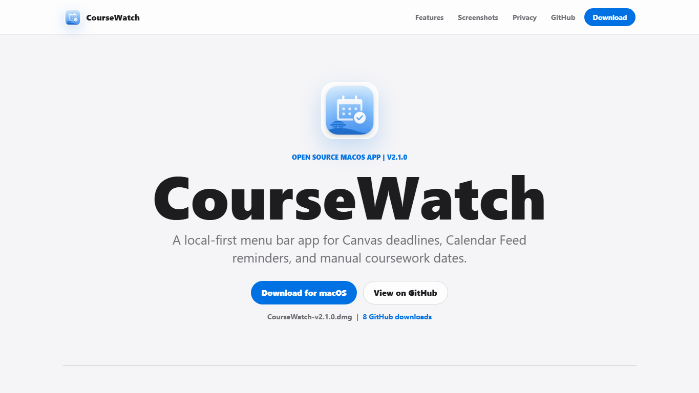 CourseWatch project page screenshot