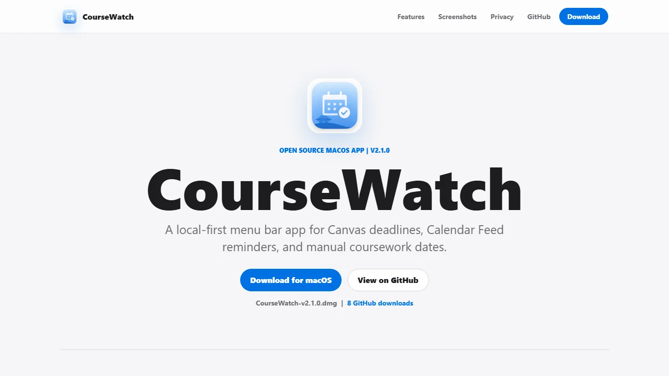 CourseWatch project page screenshot