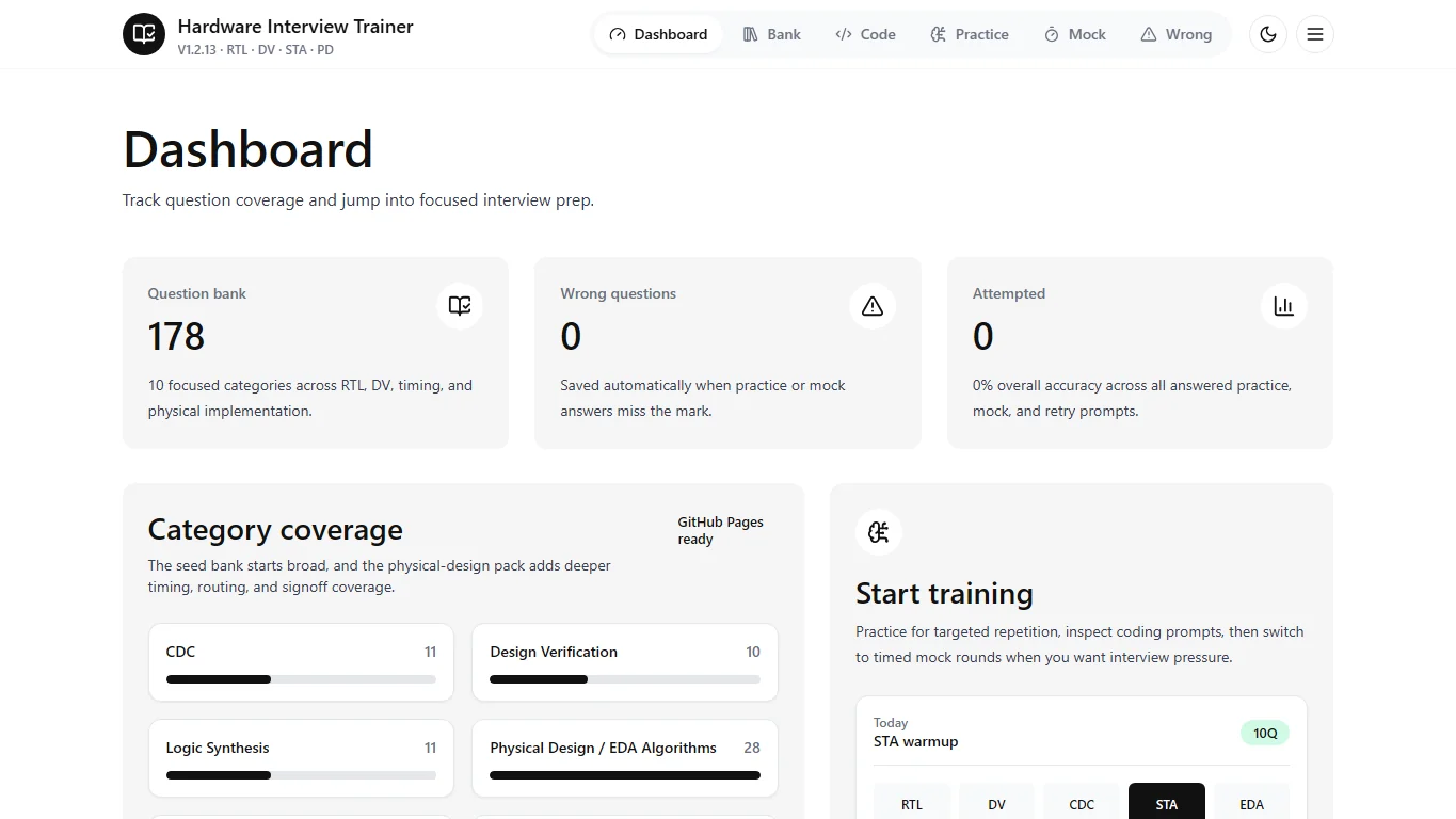 Hardware Interview Trainer interface screenshot