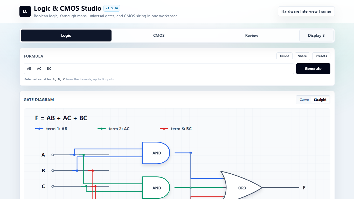 Logic and CMOS Studio interface screenshot