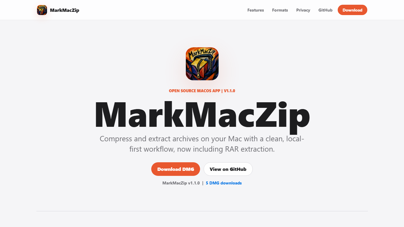 MarkMacZip project page screenshot