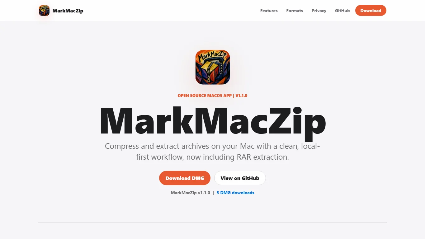 MarkMacZip project page screenshot