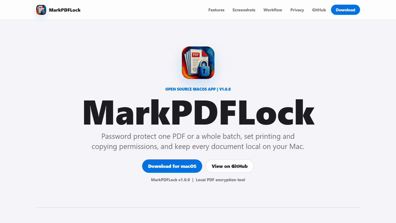 MarkPDFLock project page screenshot