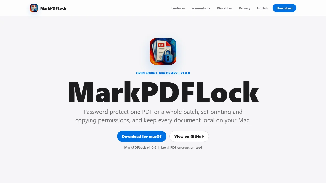MarkPDFLock project page screenshot