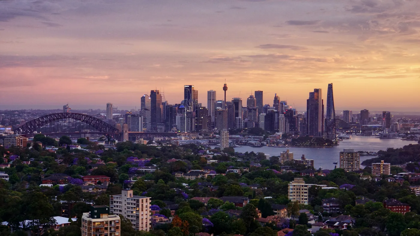 Sydney dusk skyline overlook